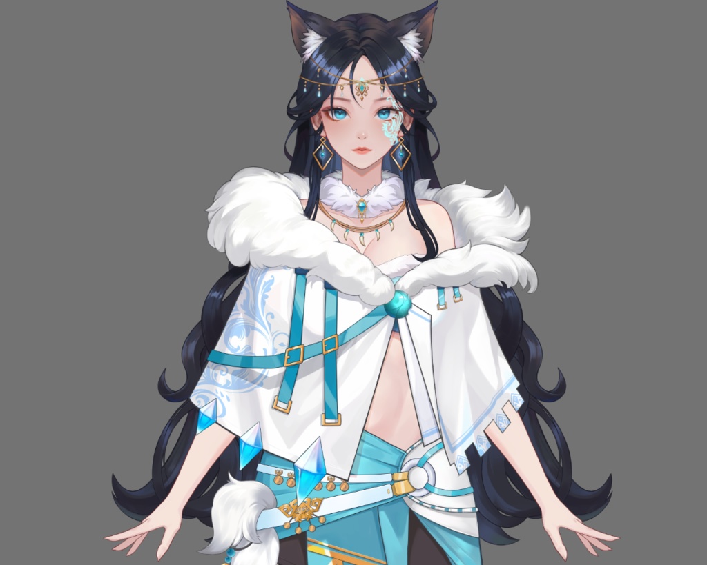 女性VTuberモデル PSD | 猫耳ファンタジー少女 Live2D用レイヤー分けイラスト | 未リギングプレメイドキャラクター