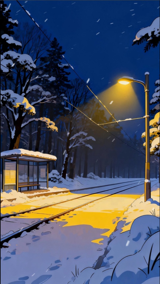 「Live2D縦型動く背景」雪夜のプラットフォーム