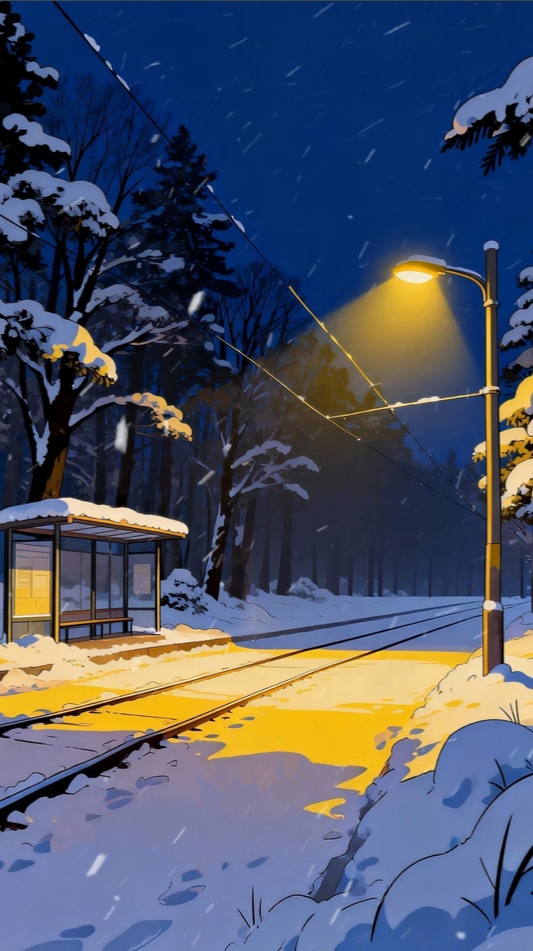 「Live2D縦型動く背景」雪夜のプラットフォーム