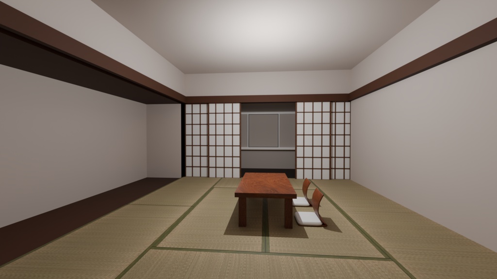 【3Dモデル】落ち着きのある和室(座卓・座椅子付き)【VRChat/ワールド制作】