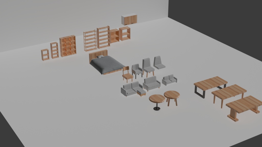 【3Dモデル】シンプル家具セット（全20種/ローポリ/2色展開）【VRChat/ワールド制作】
