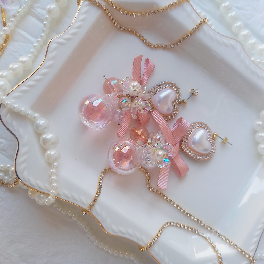 【江/Pierces&Earrings】  HeartGlassShabonbon