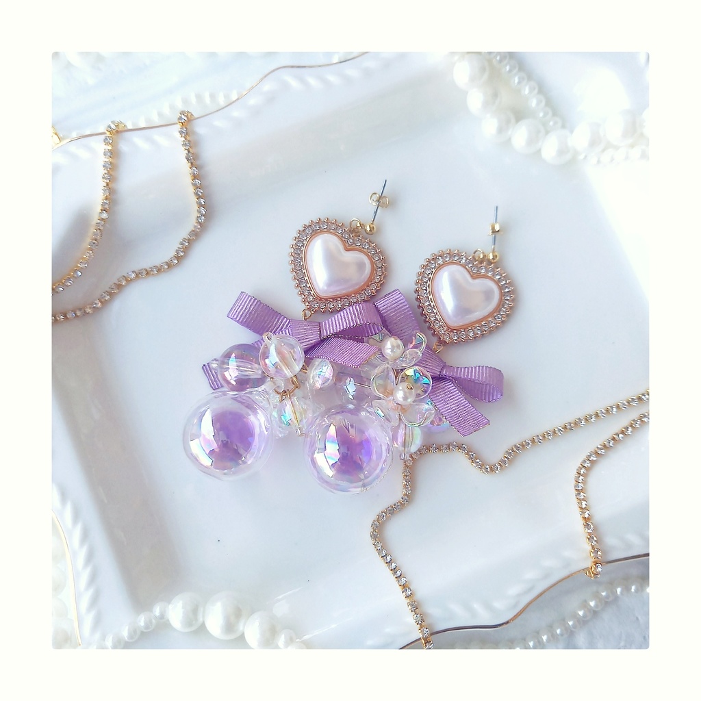 【江/Pierces&Earrings】  HeartGlassShabonbon