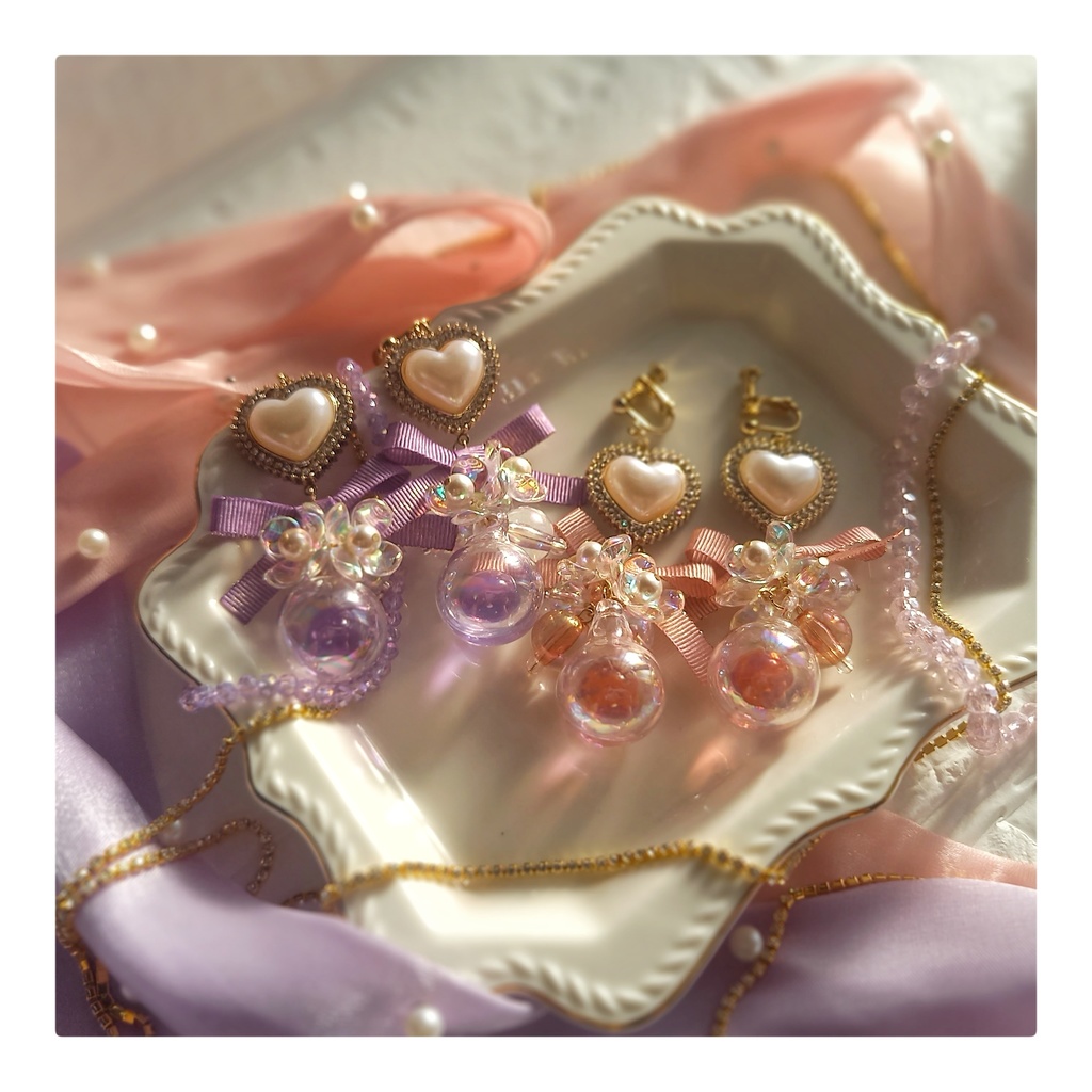 【江/Pierces＆Earrings】  HeartGlassShabonbon