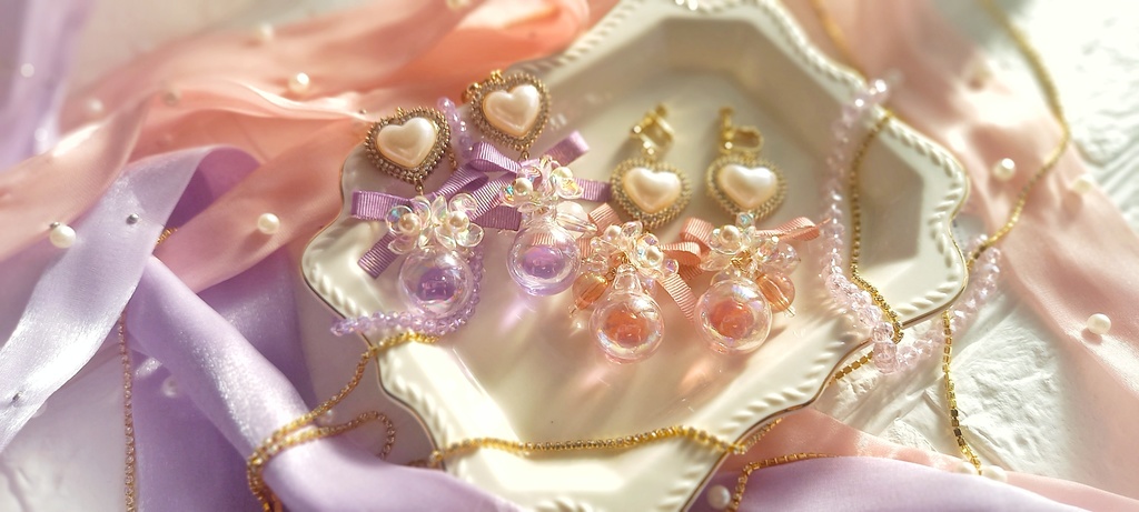 【江/Pierces&Earrings】  HeartGlassShabonbon