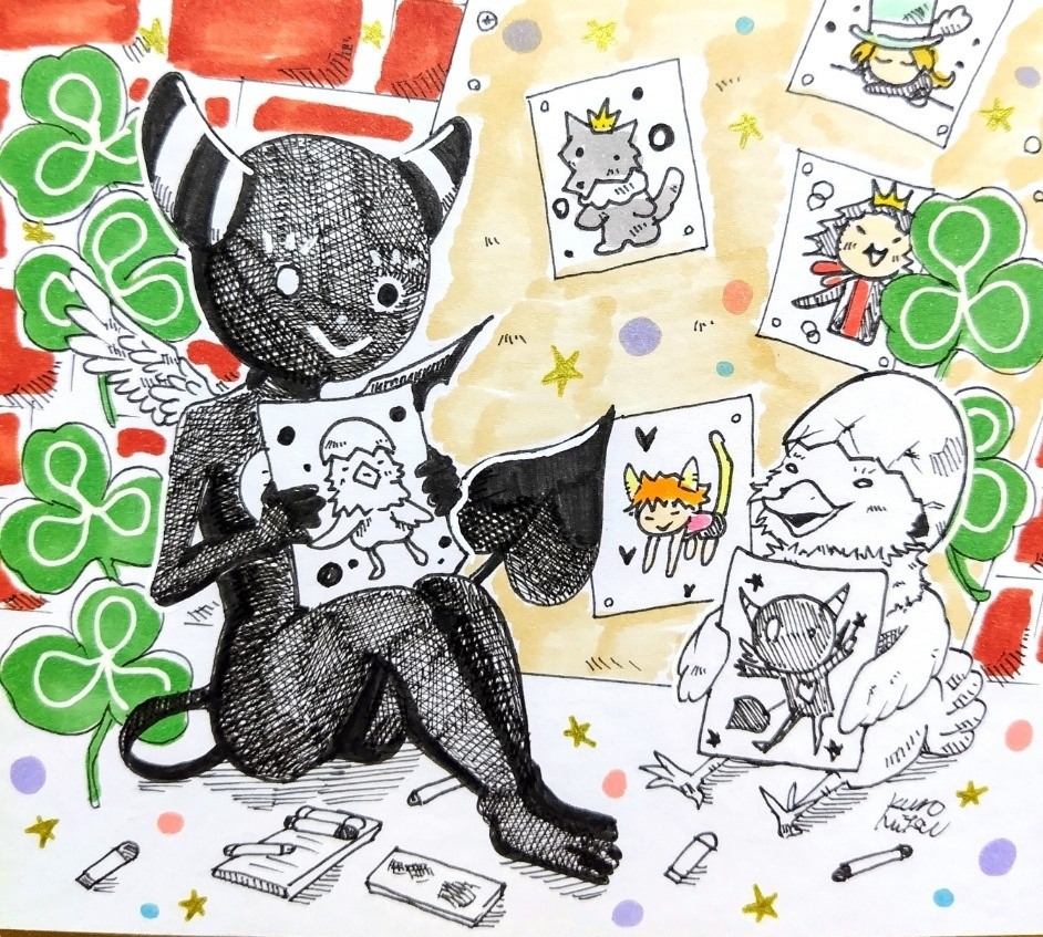 ミニ色紙 お絵かき (アナログ絵 ペン画)