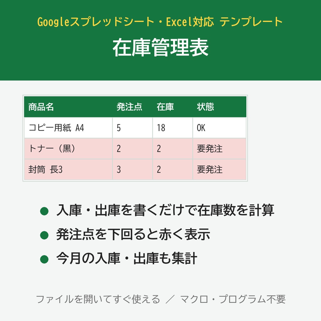 【Googleスプレッドシート・Excel対応】在庫管理表