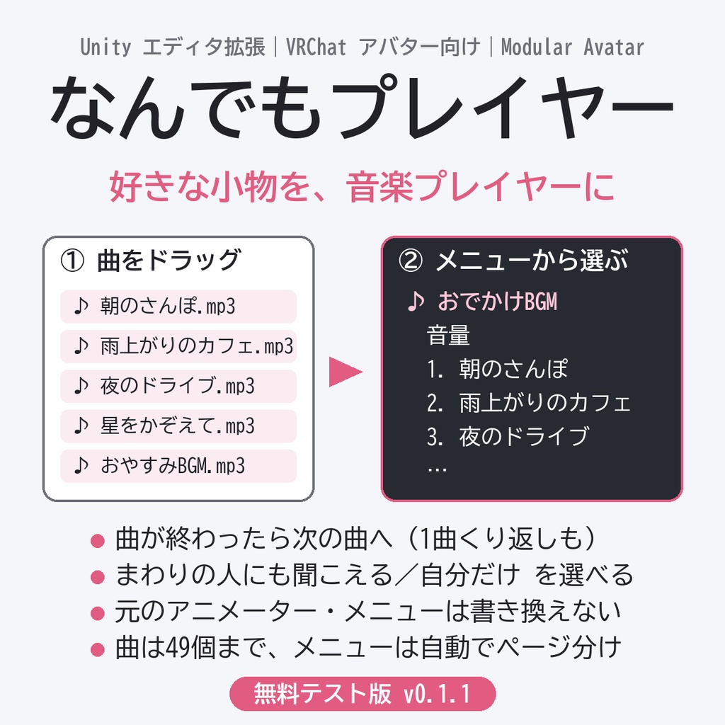 【無料テスト版】なんでもプレイヤー｜好きな小物を音楽プレイヤーにする Unity ツール【VRChat・MA】