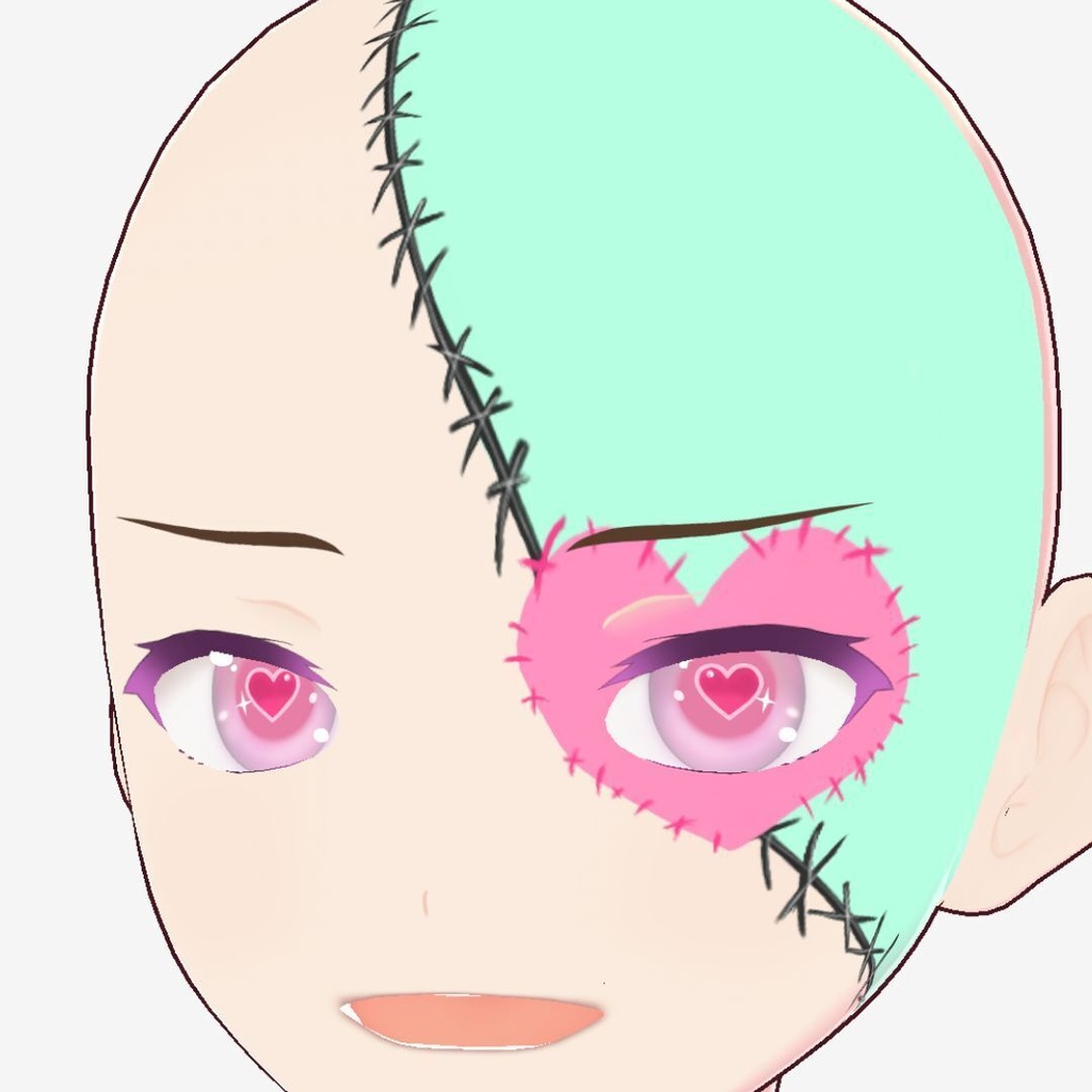 【VRoid用テクスチャ】半面・全面対応 🧟♀️🩷ミンティ・フランケンハート/Minty Franken-Heart Face Paint