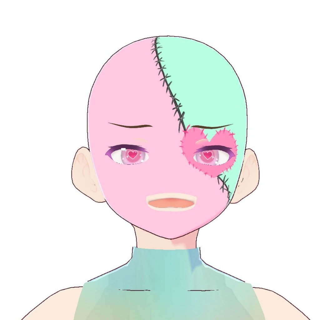 【VRoid用テクスチャ】半面・全面対応 🧟♀️🩷ミンティ・フランケンハート/Minty Franken-Heart Face Paint