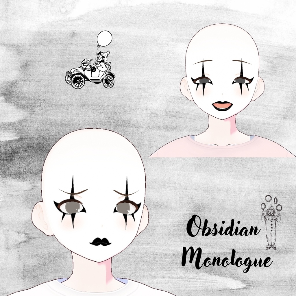 【VRoid用テクスチャ】🤹メランコリー・クラウン のフェイスメイク♥️/Melancholy Clown Face Paint