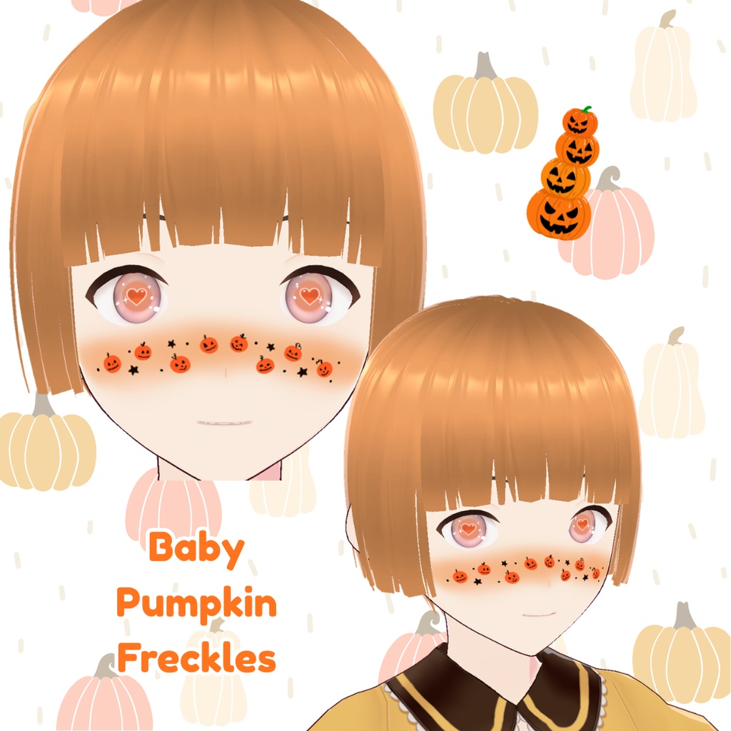 【VRoid用テクスチャ】🎃カボチャのフェイスペイントセット✨/Pumpkin Face Paint Set