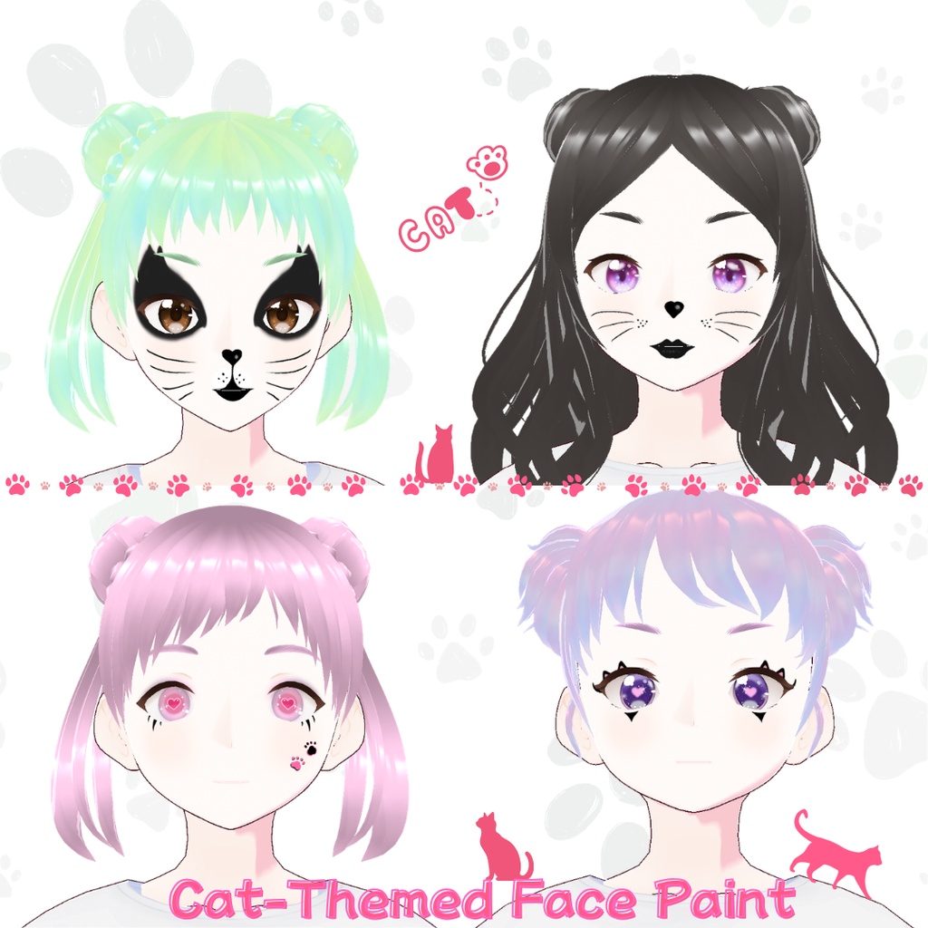 【VRChat/VRoid】🐱猫肌のテクスチャ🐈⬛🐈/Cat-Themed Face Paint Set