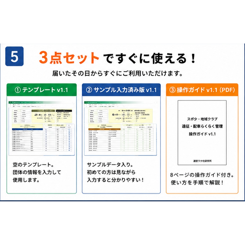 【Excel】スポ少・地域クラブ|遠征・配車らくらく管理|往路・復路の配車/定員チェック/費用見積