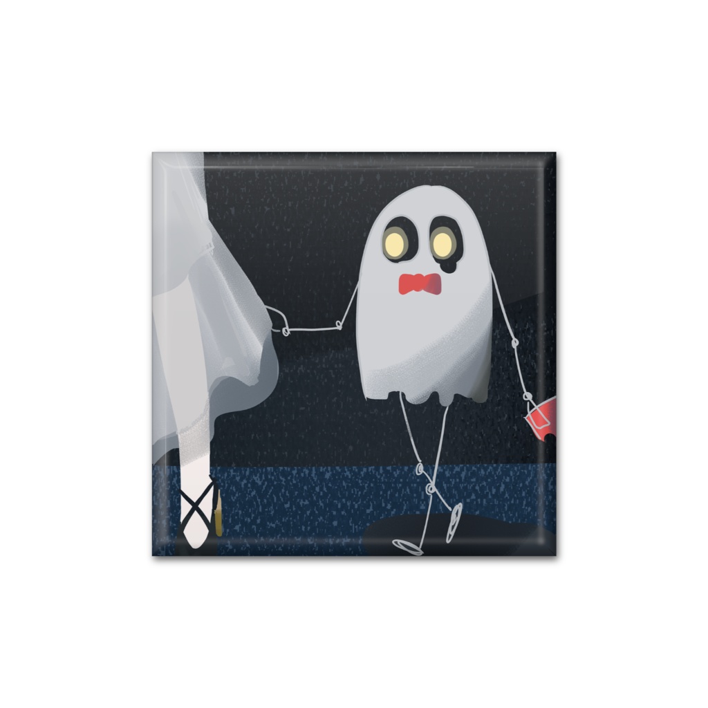 つんつるてんおばけ缶バッチ(四角形40mm)