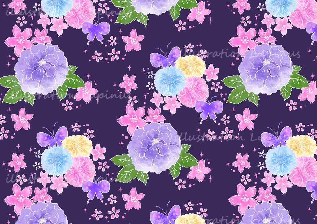 可愛い和柄シームレス素材 リボン&蝶 2種8枚セット