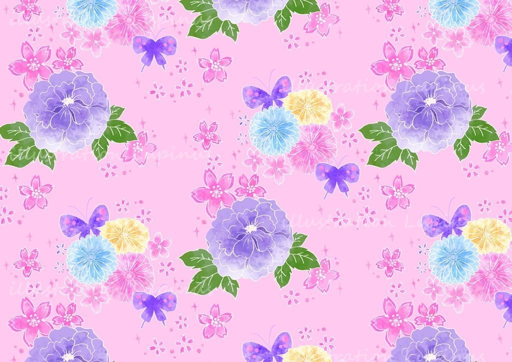 可愛い和柄シームレス素材 リボン&蝶 2種8枚セット