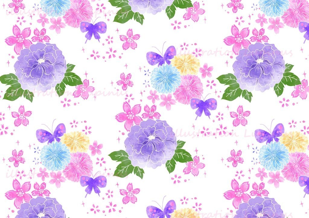 可愛い和柄シームレス素材 リボン&蝶 2種8枚セット