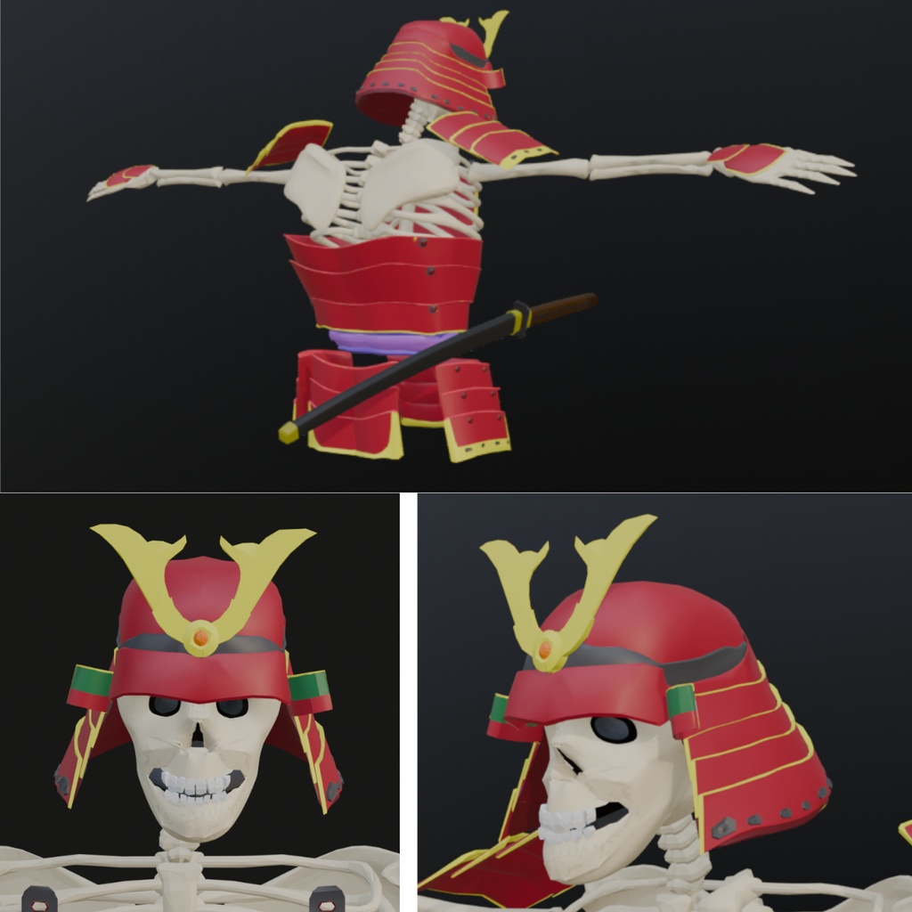 【VRChat対応】シンプルスカルシリーズ~さむらい~【3Dアバター】