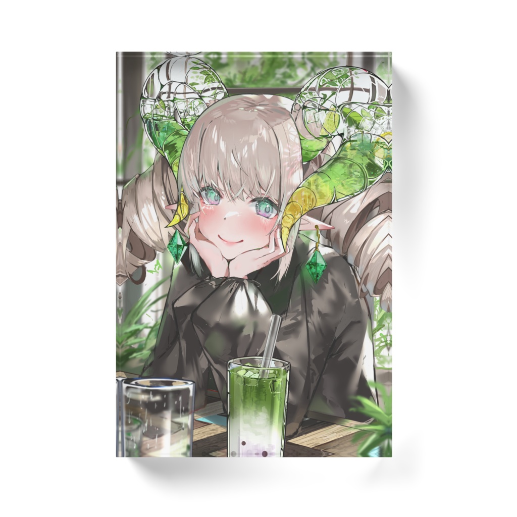 よはく オリジナルイラスト『エメラルド』極厚アクリルブロック