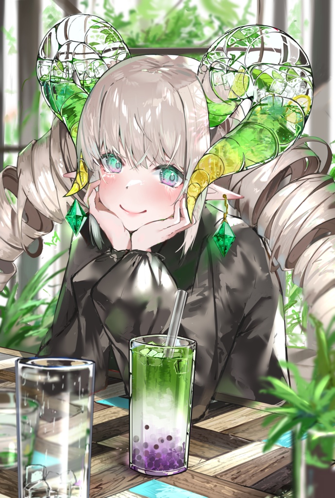 よはく オリジナルイラスト『エメラルド』極厚アクリルブロック