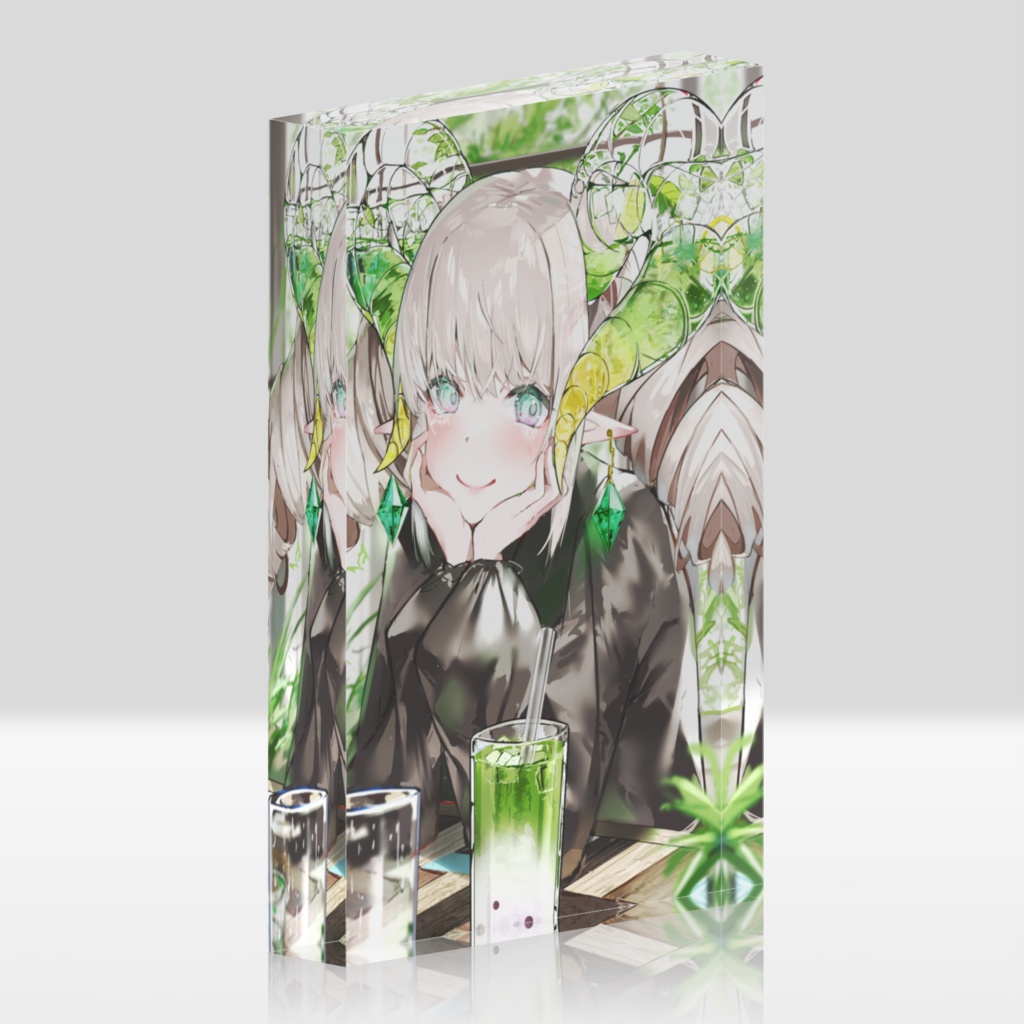 よはく オリジナルイラスト『エメラルド』極厚アクリルブロック