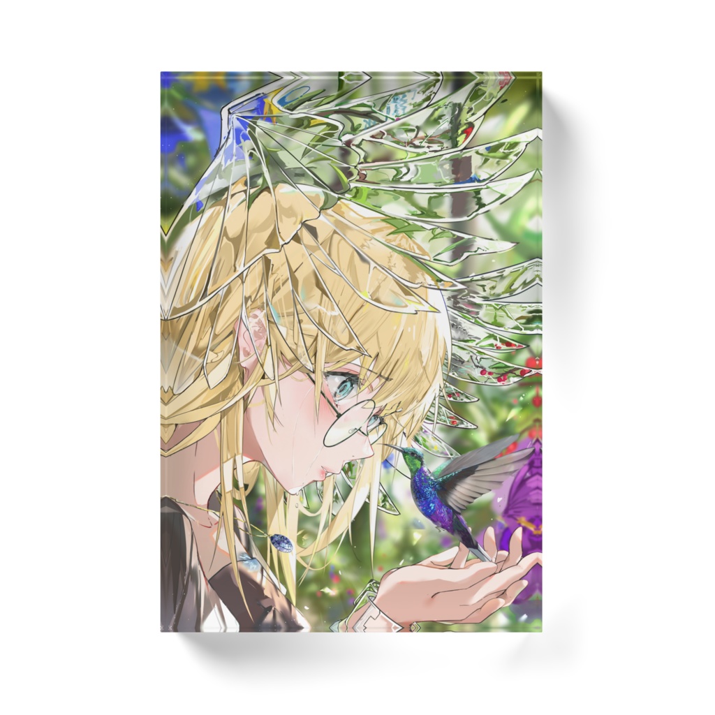 よはく オリジナルイラスト『ハチドリ』極厚アクリルブロック