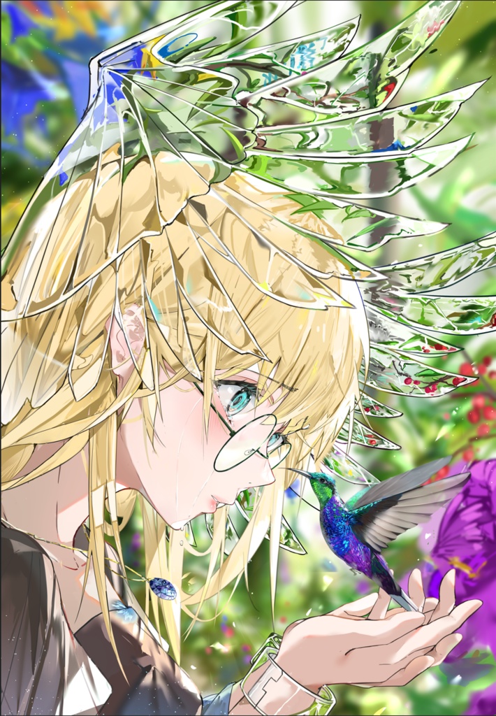 よはく オリジナルイラスト『ハチドリ』極厚アクリルブロック
