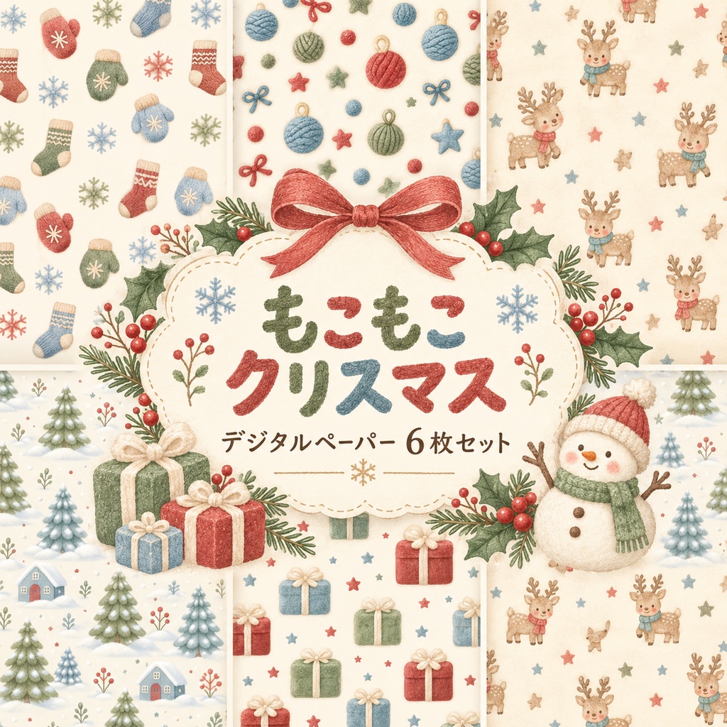 クリスマス柄デジタルペーパー6枚セット 2000×2000px