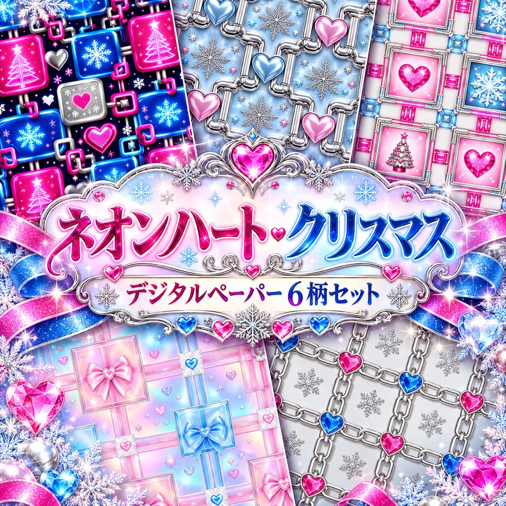 ネオンハート・クリスマス デジタルペーパー6柄 2000px