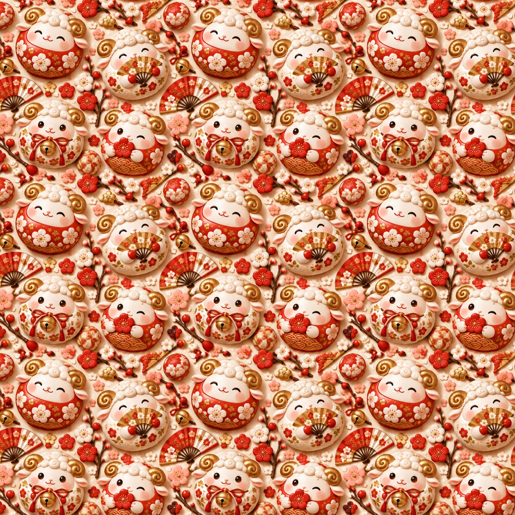 福を招くひつじ新年の縁起柄デジタルペーパー6柄セット 2000×2000px