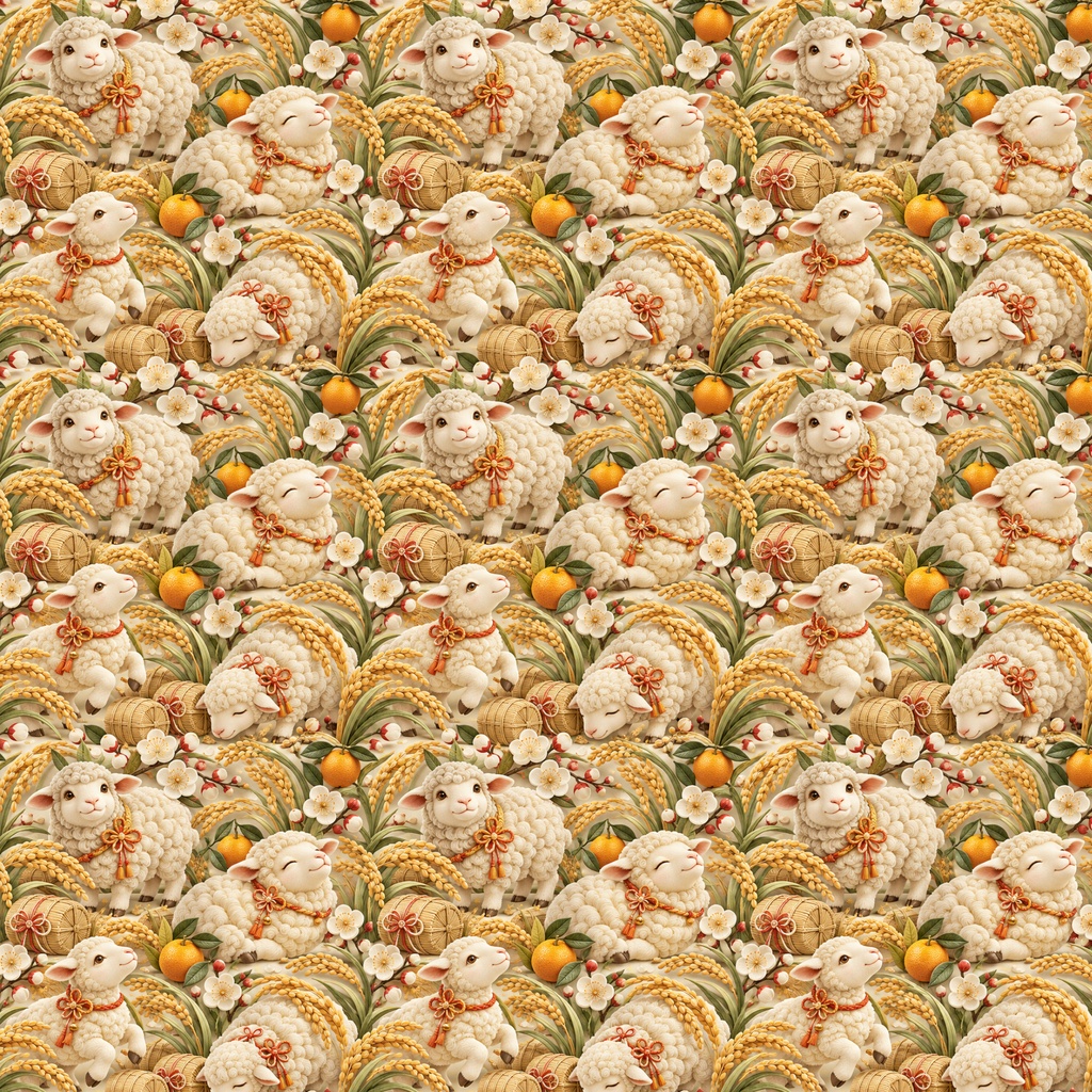 福を招くひつじ新年の縁起柄デジタルペーパー6柄セット 2000×2000px