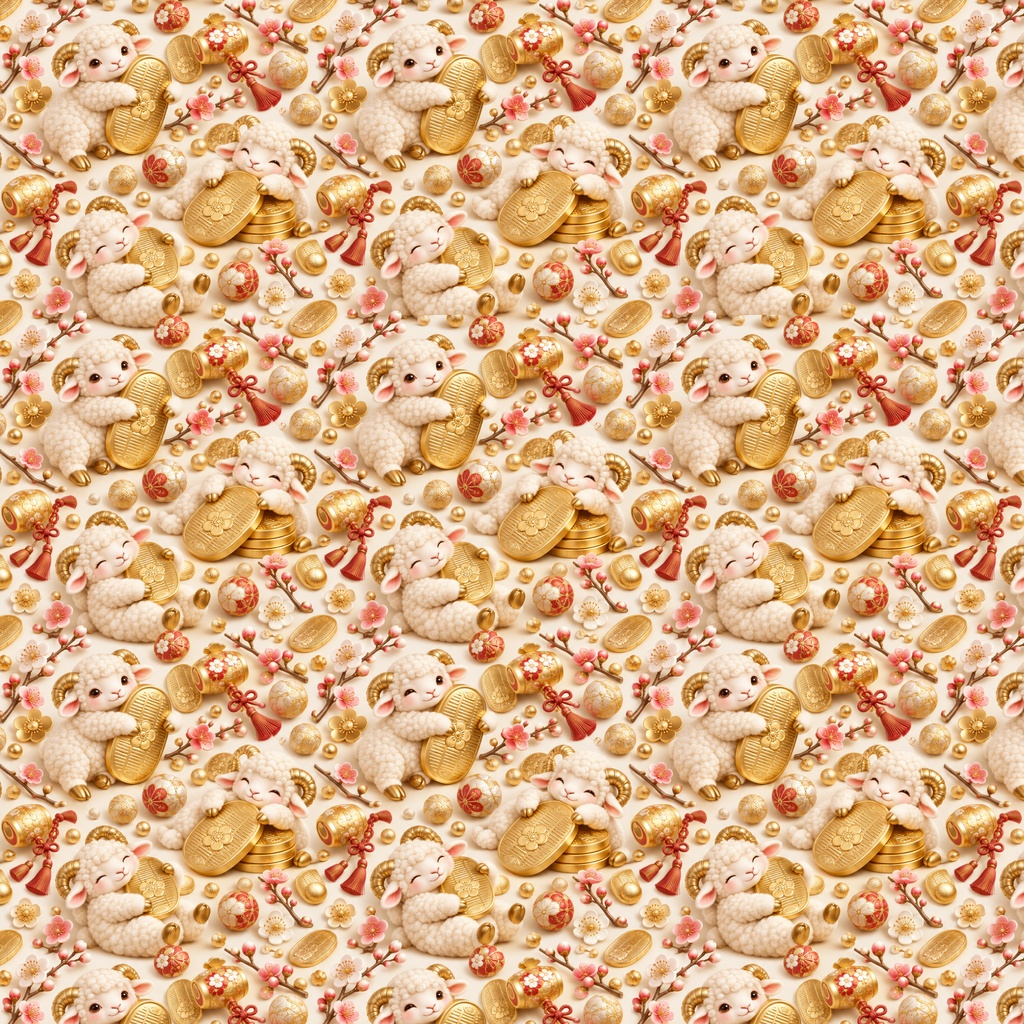 福を招くひつじ新年の縁起柄デジタルペーパー6柄セット 2000×2000px
