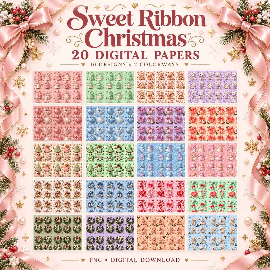クリスマスぷっくり可愛いデジタルペーパー20柄セット 2000px