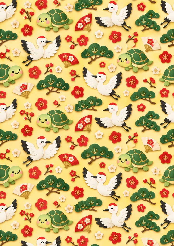 にこにこ福あつめ ― お正月の縁起もの6柄 2000px / A4サイズ