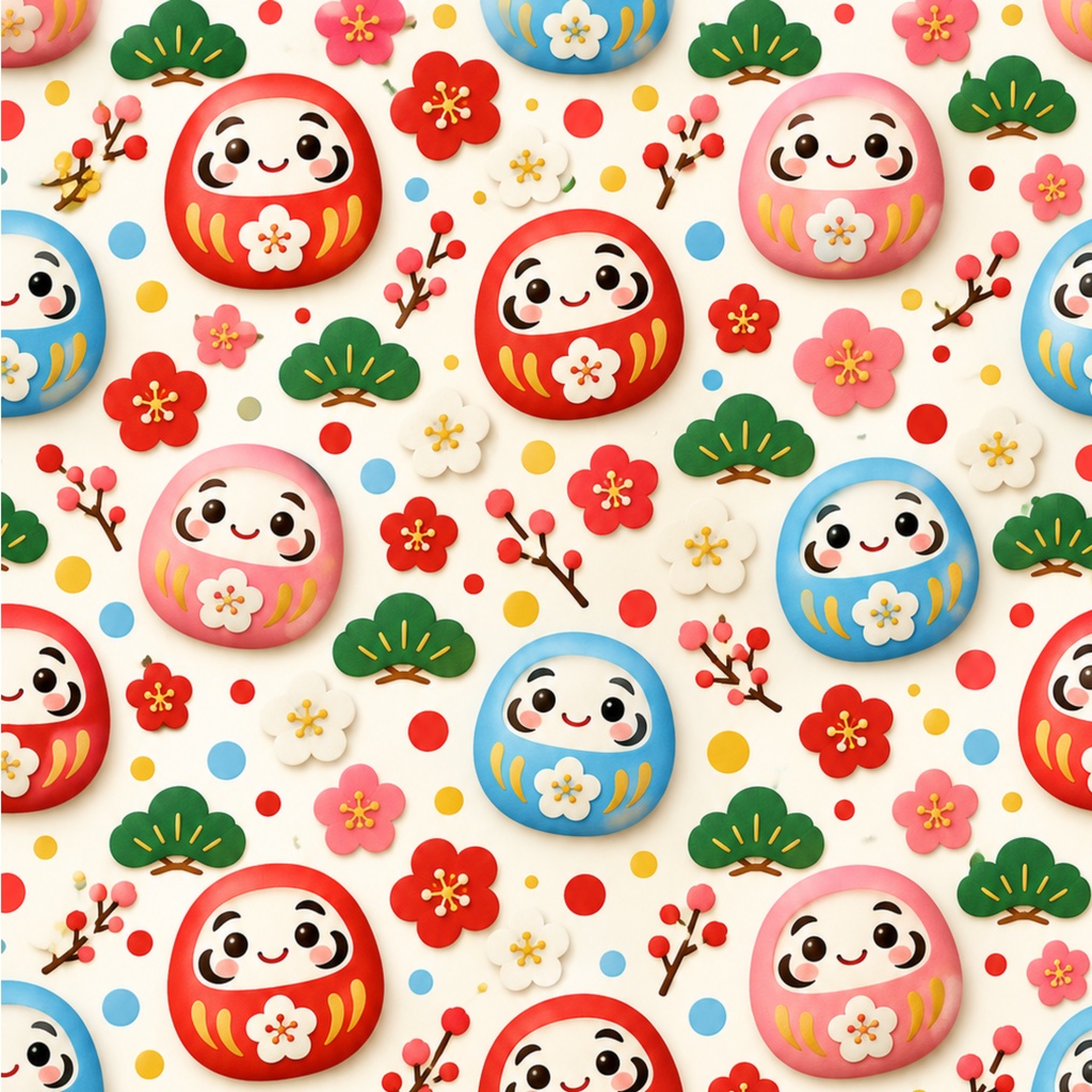 にこにこ福あつめ ― お正月の縁起もの6柄 2000px / A4サイズ