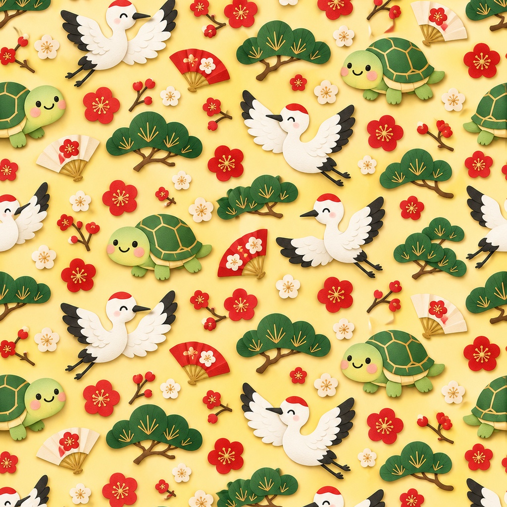 にこにこ福あつめ ― お正月の縁起もの6柄 2000px / A4サイズ