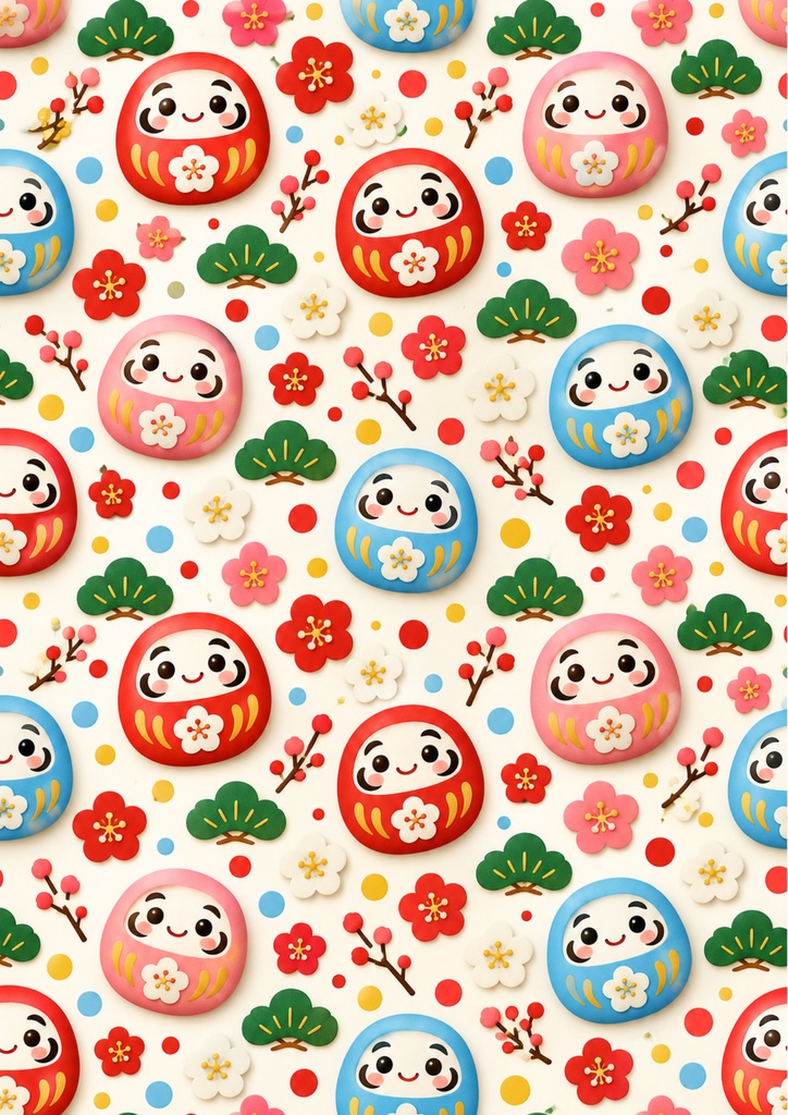 にこにこ福あつめ ― お正月の縁起もの6柄 2000px / A4サイズ