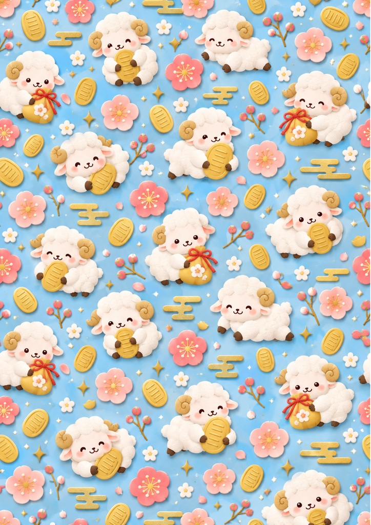 にこにこ福あつめ ― お正月の縁起もの6柄 2000px / A4サイズ