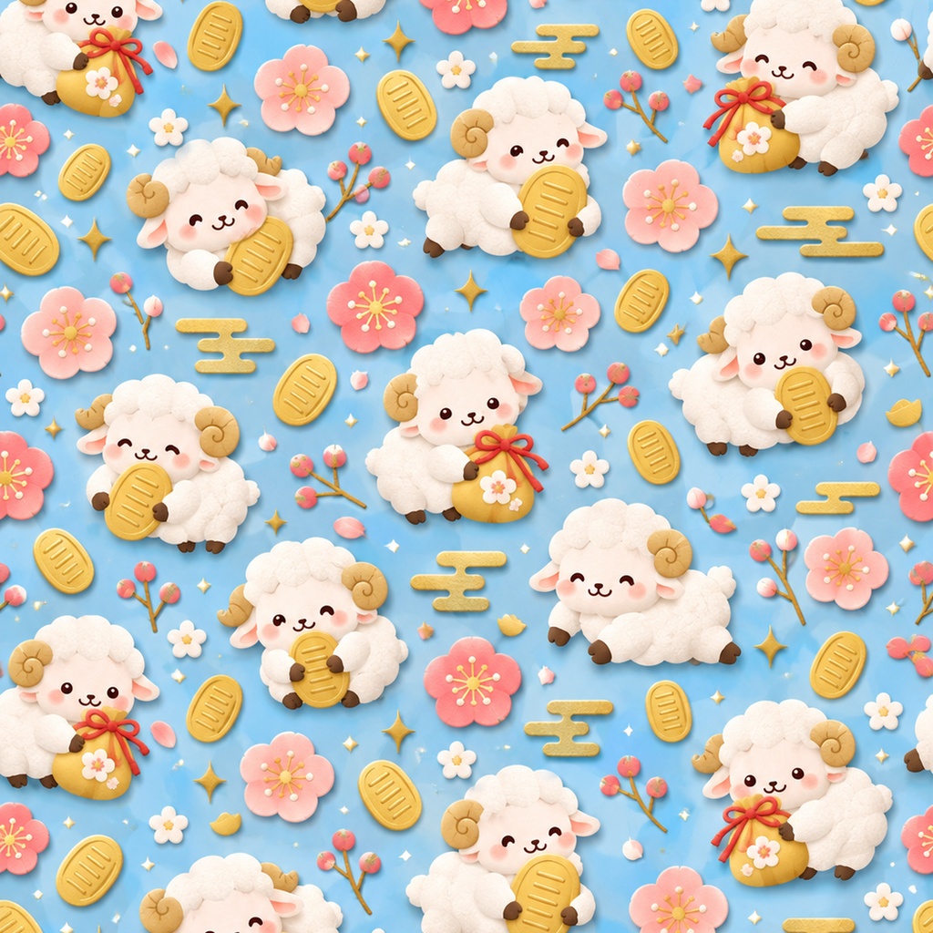 にこにこ福あつめ ― お正月の縁起もの6柄 2000px / A4サイズ