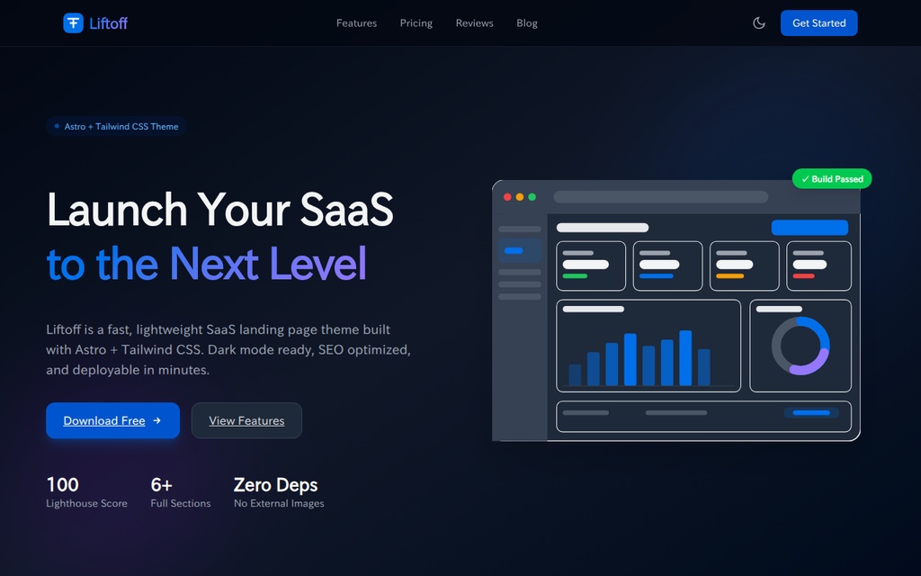 Liftoff - Astro製 SaaS LPテーマ(Tailwind CSS v4)