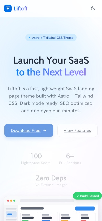Liftoff - Astro製 SaaS LPテーマ(Tailwind CSS v4)
