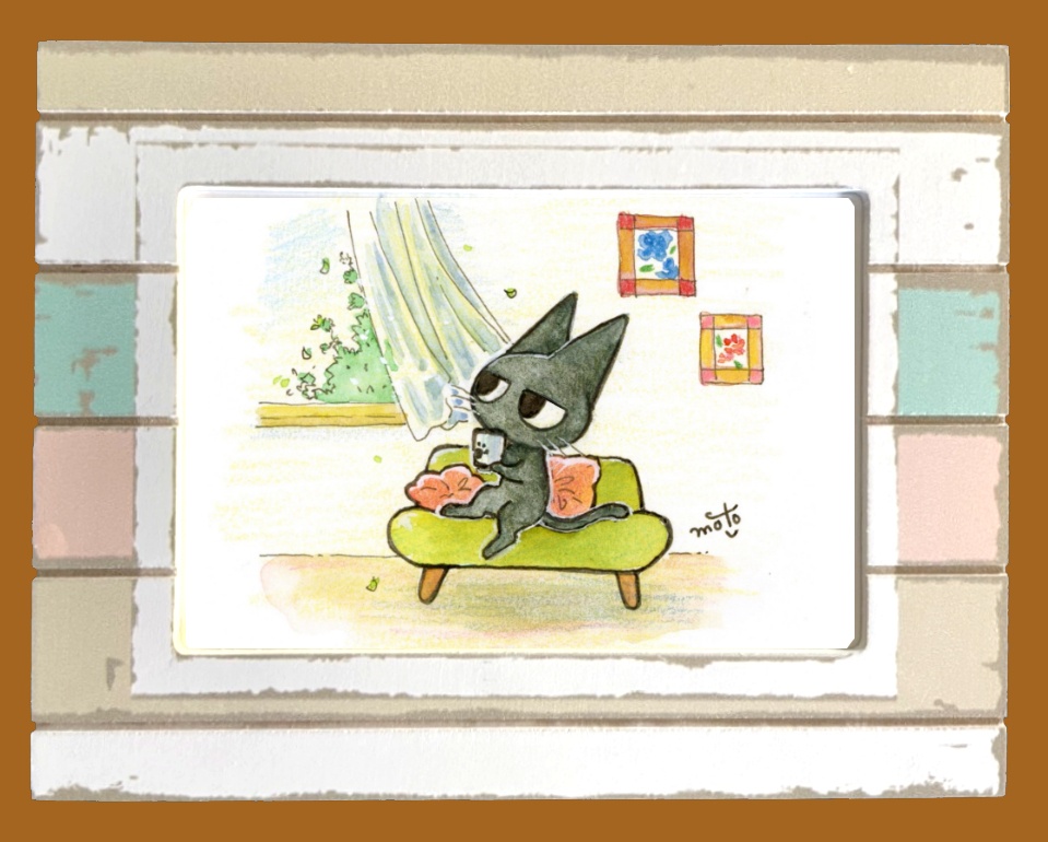 窓辺のチビクロちゃん・額付き原画
