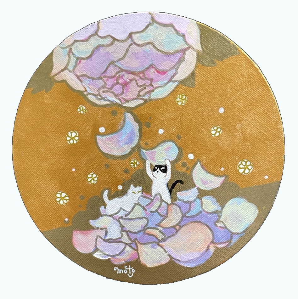 花とたわむれる小さいにゃんたち・原画