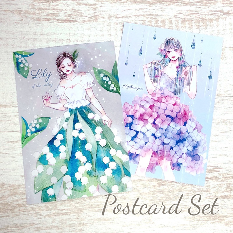 花ドレスポストカードセット すずらん 紫陽花 Miya Artwork Booth