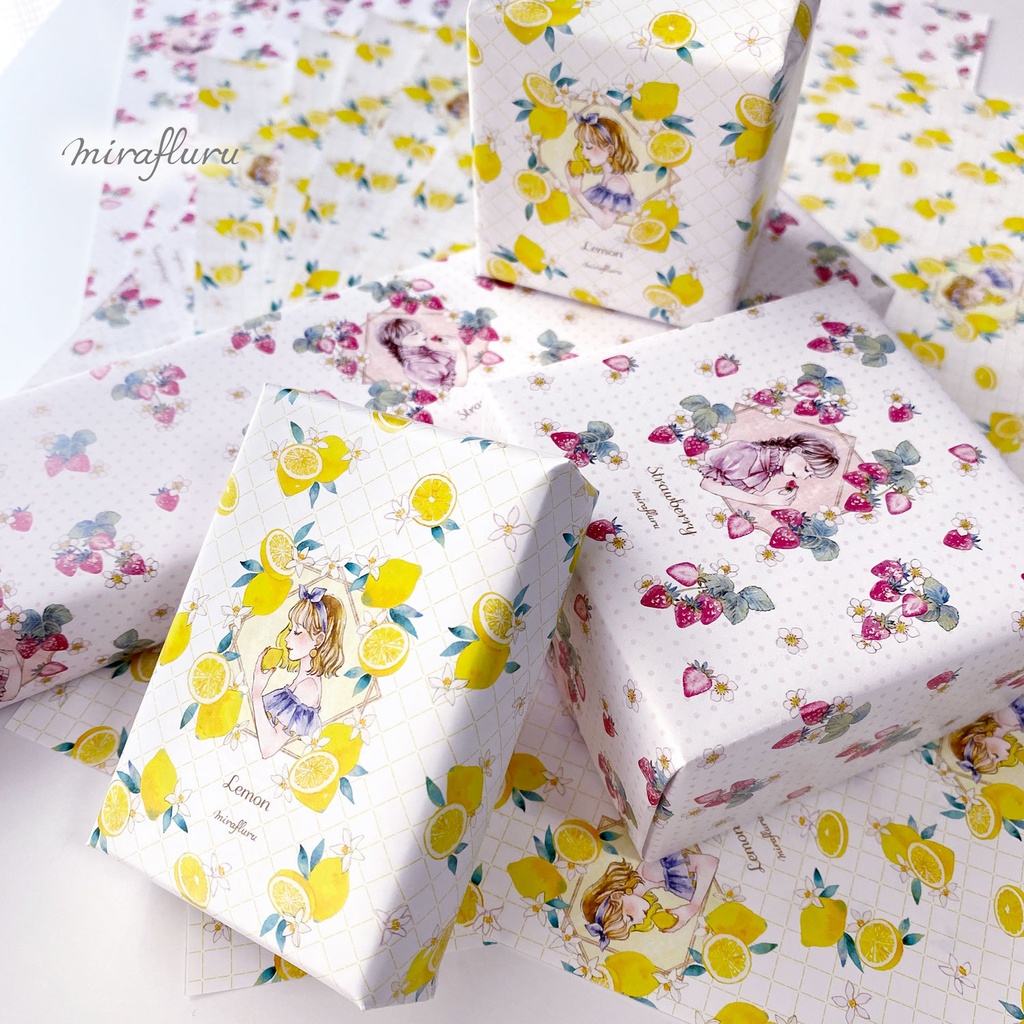 ラッピングペーパー〈イチゴとレモン〉