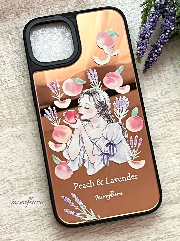 《受注生産》耐衝撃グリップミラーiPhoneケース『桃とラベンダー』