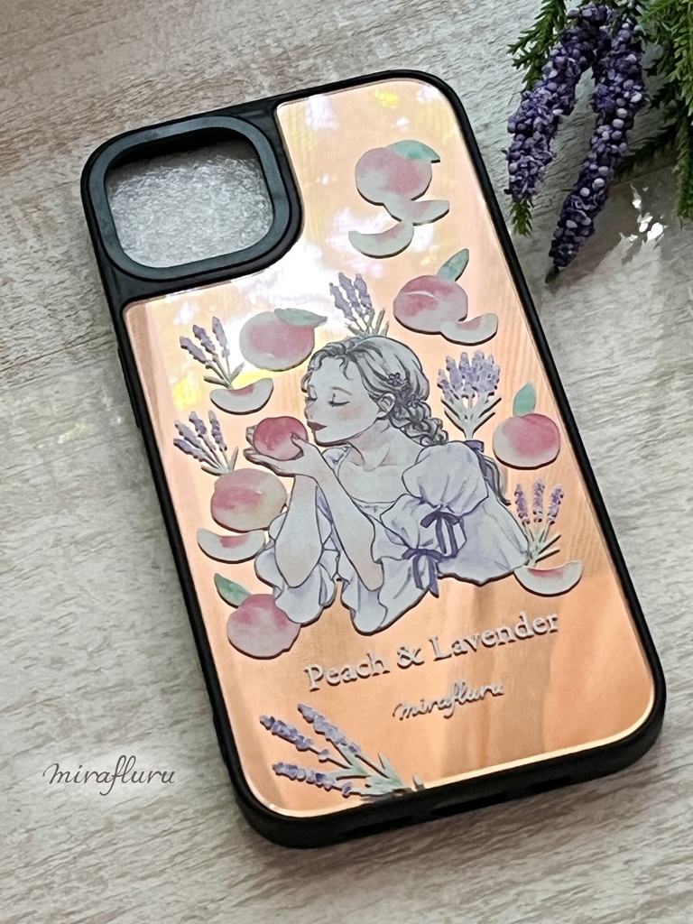 《受注生産》耐衝撃グリップミラーiPhoneケース『桃とラベンダー』