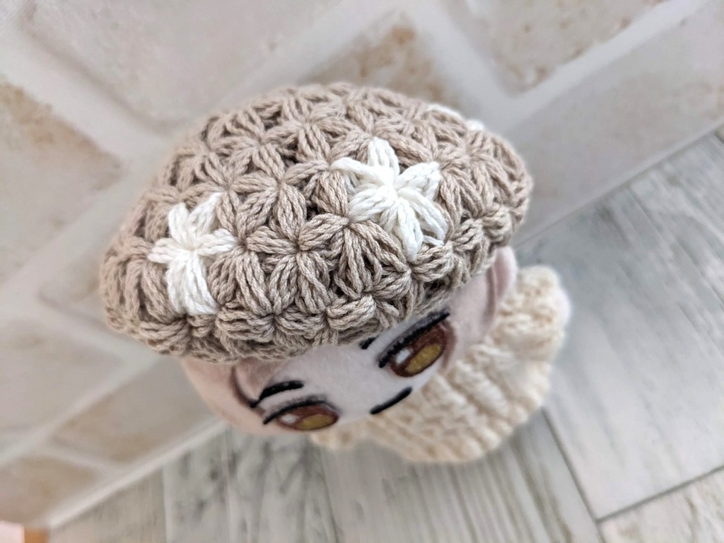 10-11cmぬい用 リフ編みベレー帽(頭囲18~19cm)