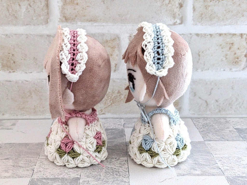 10-11cmぬいサイズ リフ編みワンピース+ヘッドドレス(小さい花模様)